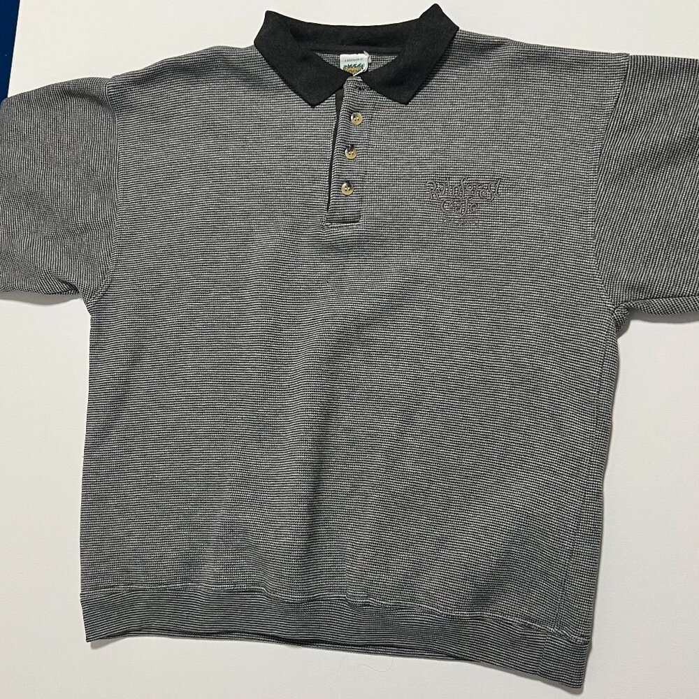 Rainforest Cafe Vintage Long Sleeve Polo Shirt Sweater Gray Men's size Large